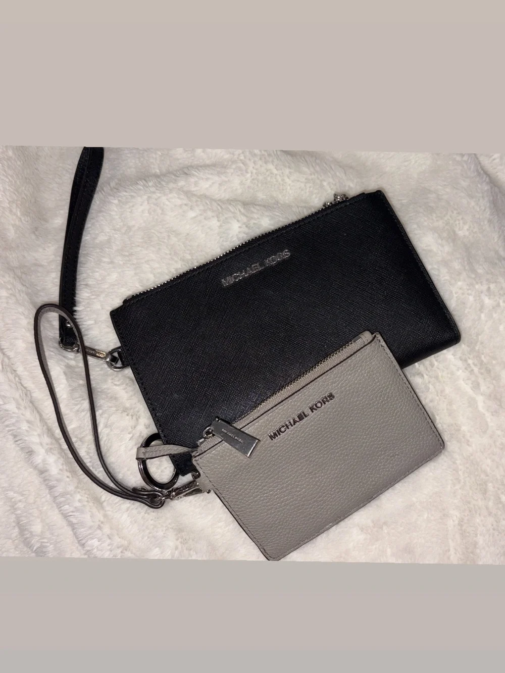 Michael Kors Black Crossbody Wristlet with Gray Card Case Bundle !
